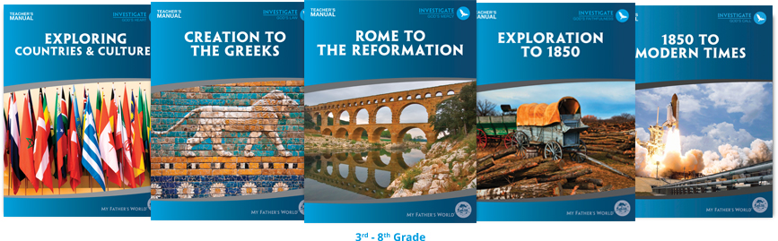 covers of third grade, fourth grade, fifth grade, sixth grade, seventh grade, and eighth grade teacher's manuals